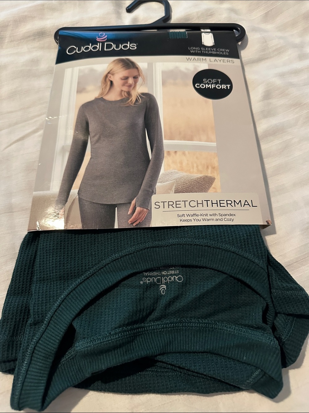 Cuddl Duds Women's Stretch Thermal Crew in EVERGRN  Size L